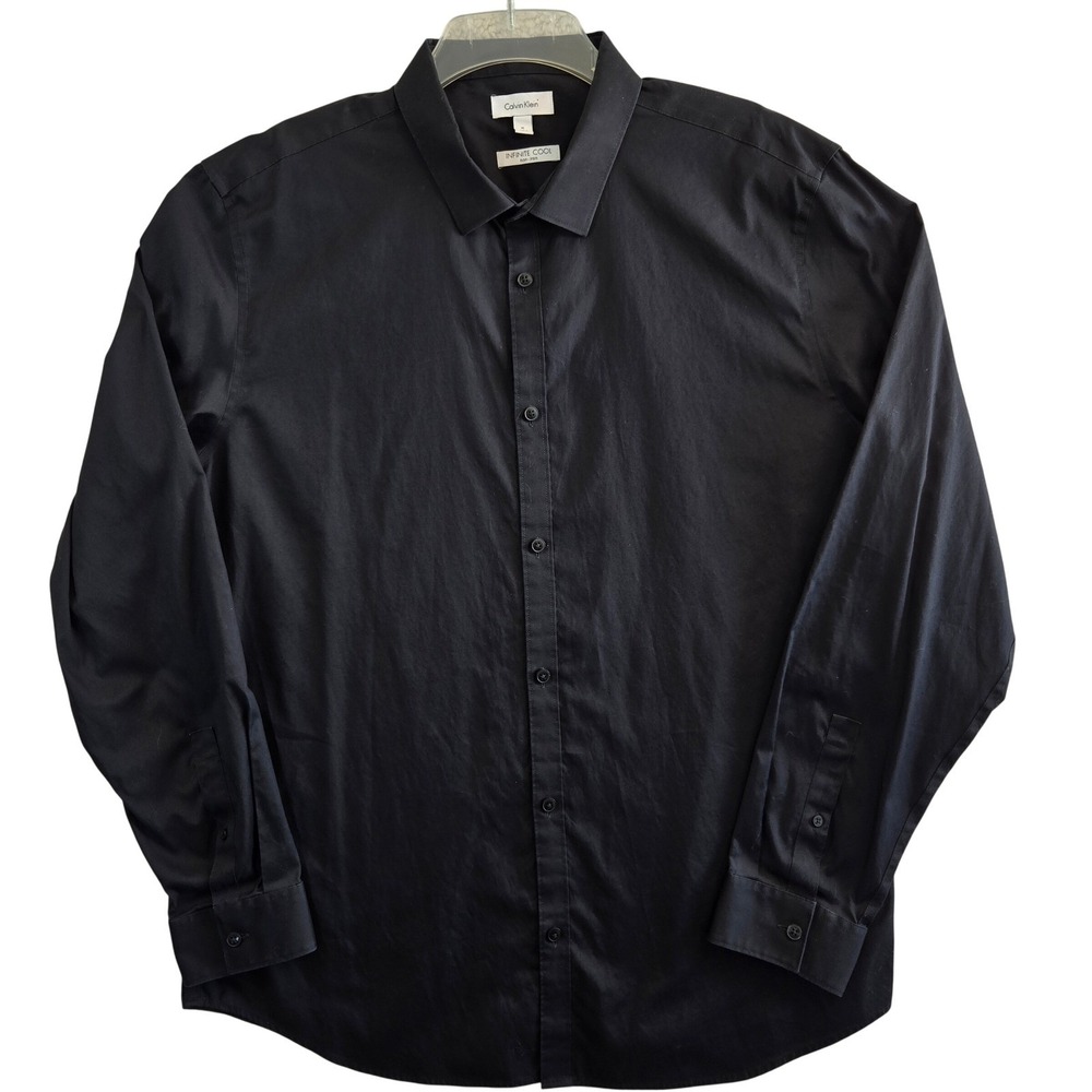 Calvin Klein Button Up Shirt Mens XL Black Infinite Cool Non-Iron Classic Office - Picture 3 of 6